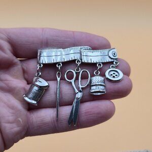 Silver Tone Seamstress Charms Pin Brooch B620